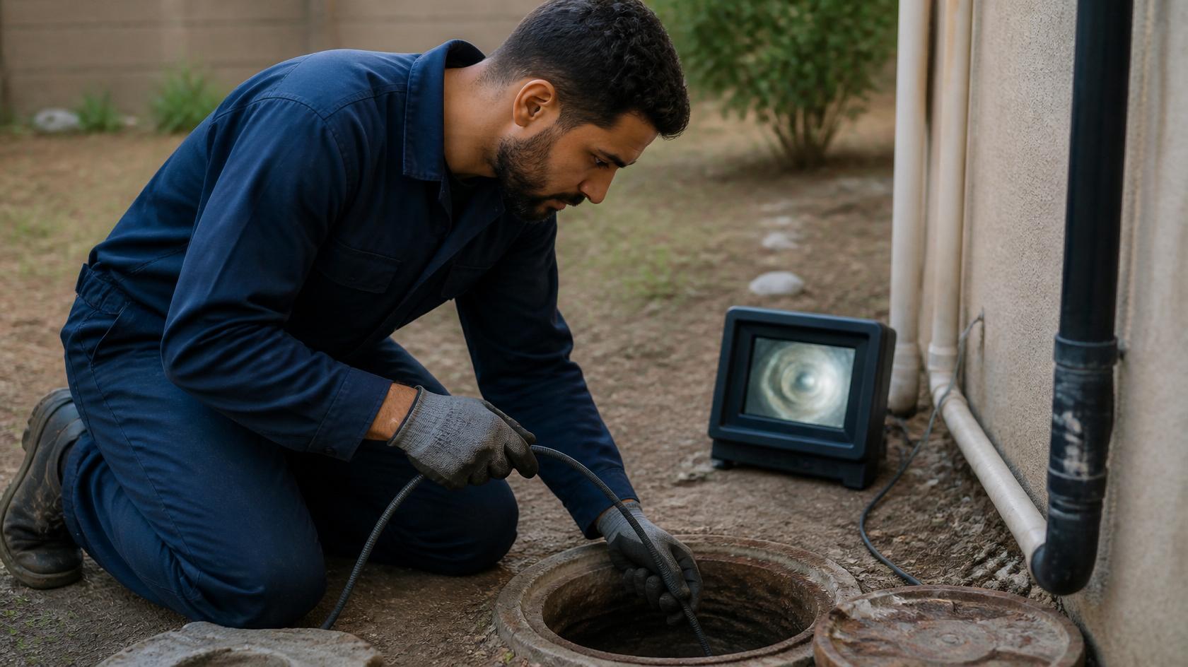 A Plumber is inspecting the sewer line in waco.