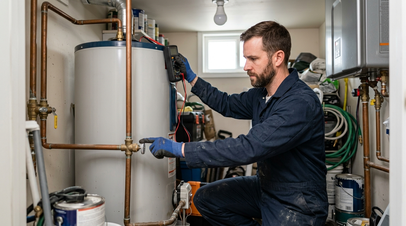 Our technician fixing the water heater in waco tx.